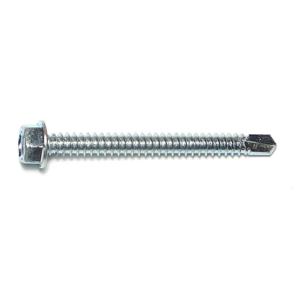 Self-Drilling Screw, #14 x 2-1/2 in, Zinc Plated Steel Flange Hex Head External Hex Drive, 20 PK